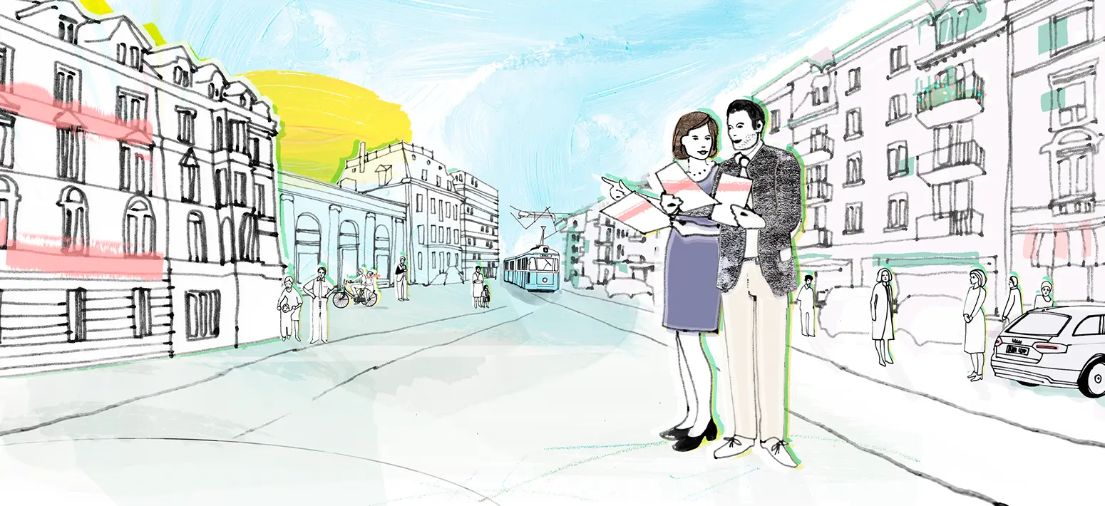 Ehepaar in Stadt Zürich diskutiert Immobilienpläne